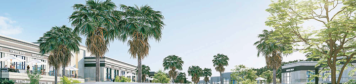 Modern residential community with villas and palm trees